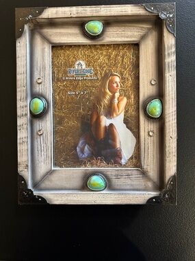 Rivers Edge Whitewashed Gray Wood Photo Frame with Turquoise Accents
